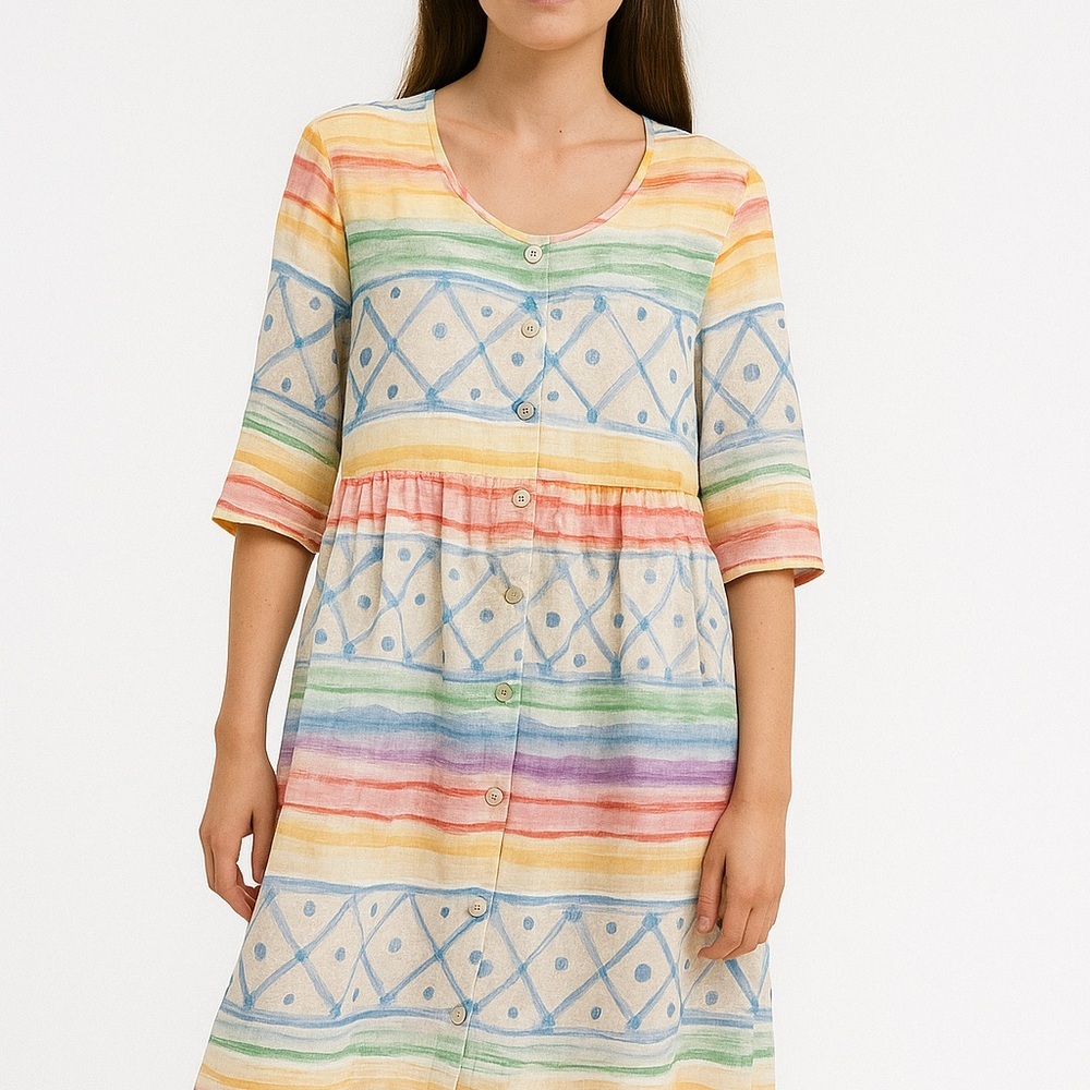 Colorful Striped Button-Up Dress